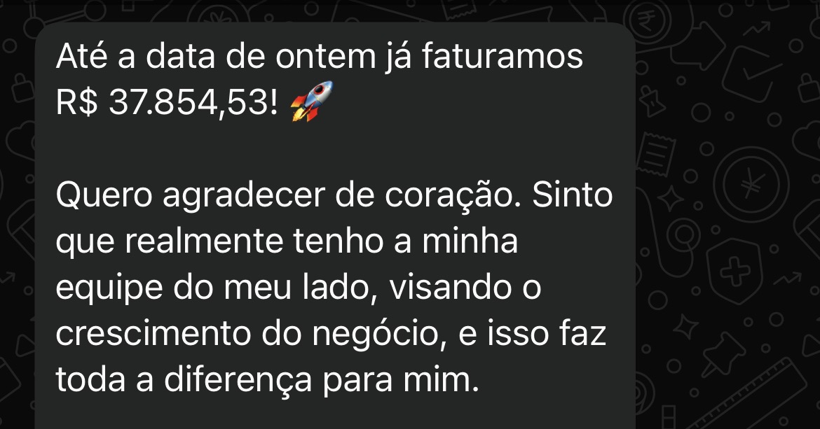 Print de cliente agradecendo, com faturamento de R$ 37.854,53